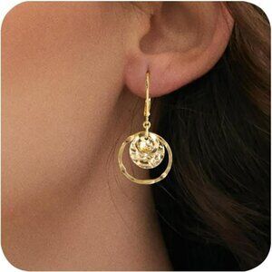 Gold Silver Disc Drop Earrings Leverback Dangle Sterling Circle Jewelry